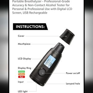 Digital Breathalyzer- Fits In Purse Or Bra With Ease- NonContact Blowing Device